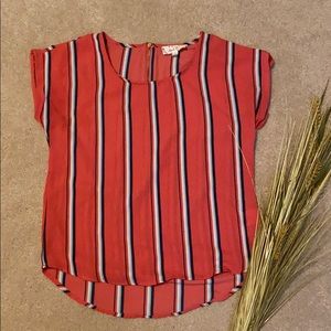 Coral Striped Short Sleeve Shirt